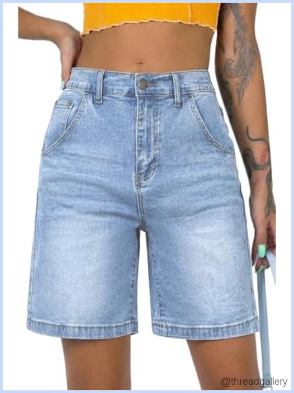 Women's High-Waisted Bermuda Jean Shorts Baggy Jorts Knee-Length Denim with